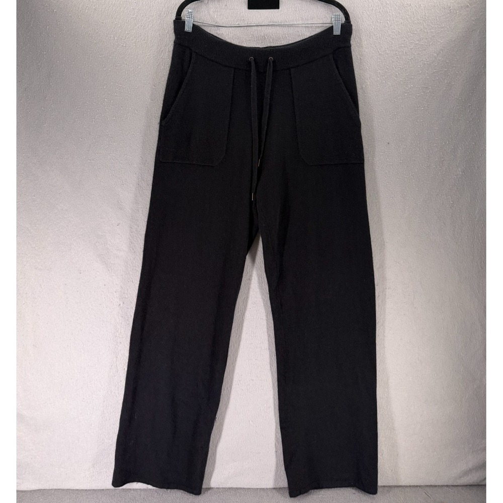Garnet Hill Washable-Cashmere Essential Pants Womens L Black Wide Leg Minimalist